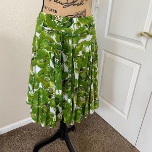 INC Vintage green and white, bold-floral print, flared cotton skirt. Size 2
